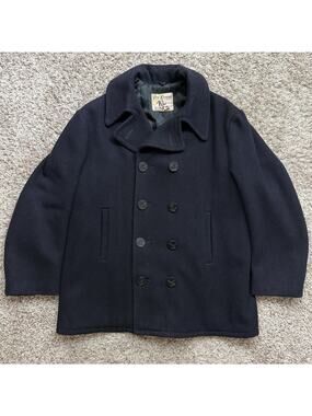Vintage 60’s Fox Knapp Black Wool Peacoat Jacket Men’s Size 44 / L Quilted Liner